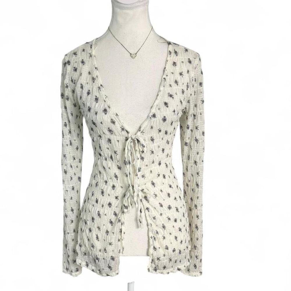 Tie Front Peplum Floral Statement Blouse Soft girl cottage feminine top medium
